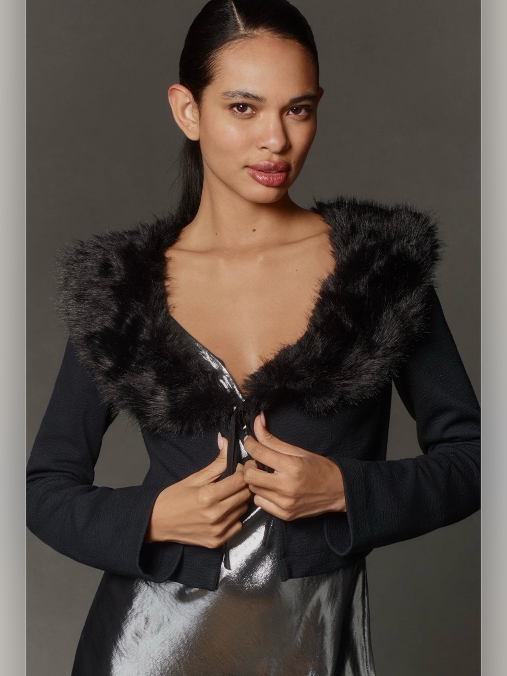 Anthropologie Maeve Faux fur collar crop cardigan sweater